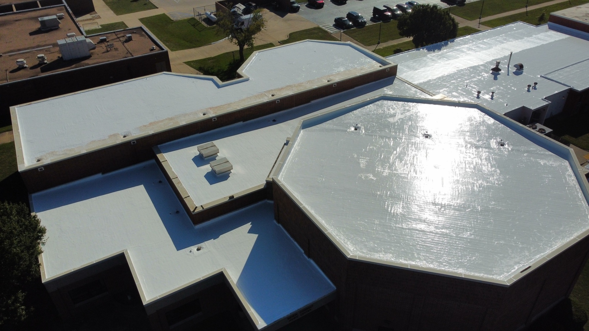 Large commercial coating project — multi-section aerial view