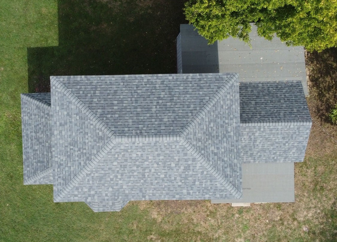 Residential shingle roof — aerial top-down view